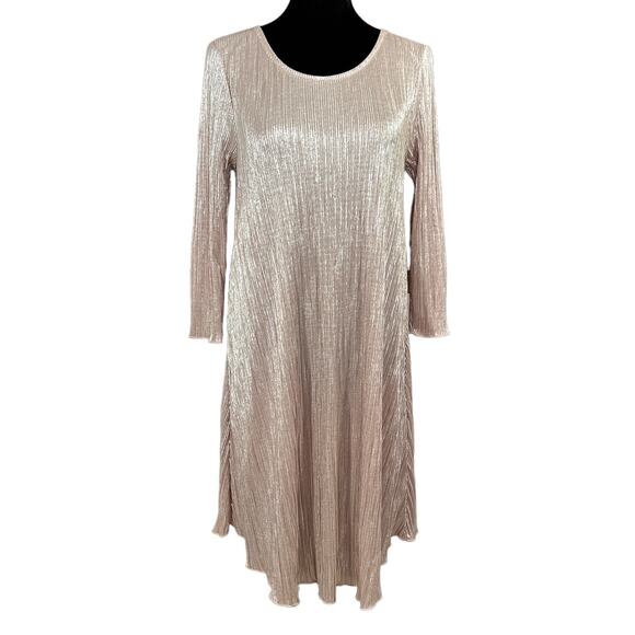 Honeyme Shimmery 3/4 Sleeve Textured Popover Dress Size S Metallic Silver Peach - Picture 1 of 15